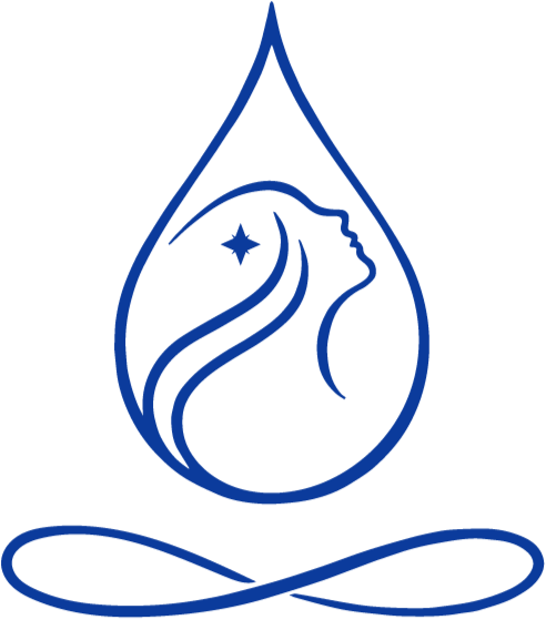 Blue Mind Voyages logo showing a human's side profile in a blue water droplet with flowing hair and a star, symbolizing wellness and ocean voyages